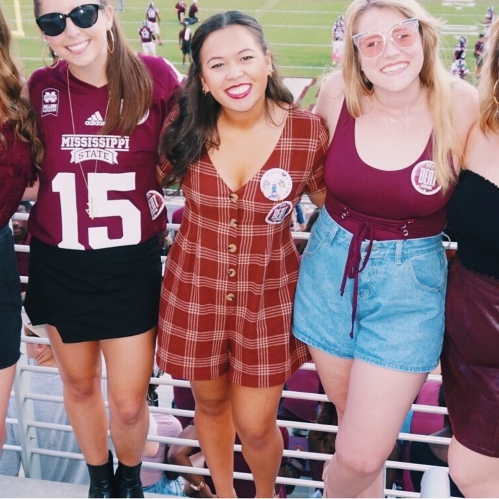 Millibon Maroon and Cream Plaid Button Down Romper